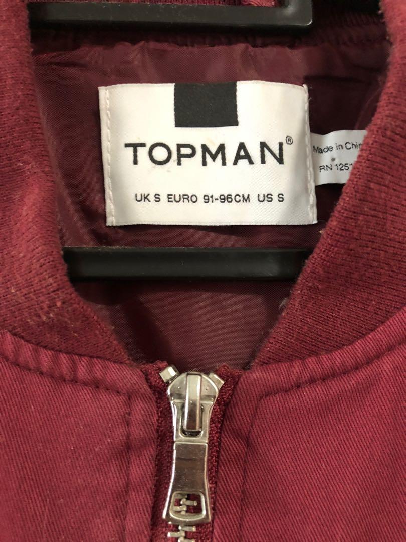 Topman burgundy bomber jacket on sale