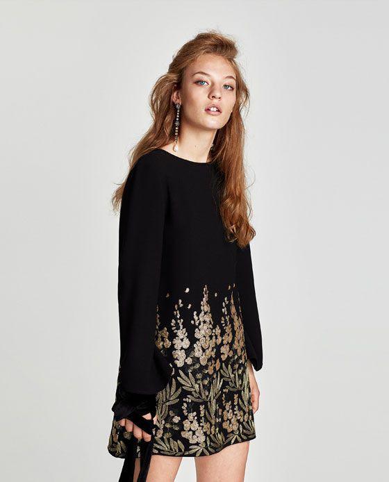 Zara gold black embroidered dress 