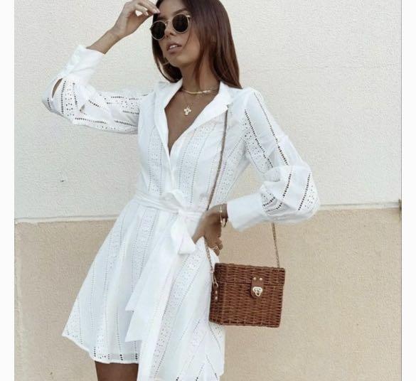 Zara white best sale belted dress