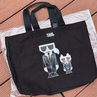 全新 正品 不用問  不議價 Karl Lagerfeld 卡爾 老佛爺 Q版 人物 愛貓 帆布袋