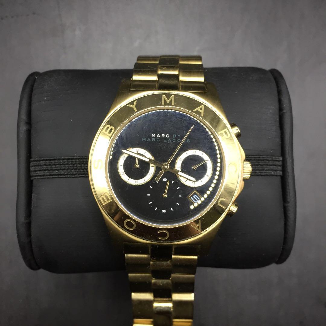 二手Marc By Marc Jacobs 全金金黑三眼手錶, 名牌精品, 精品手錶在旋轉拍賣