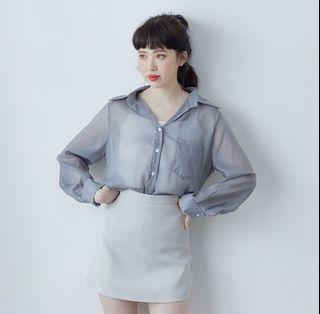 全新🎈BAI e-shop 透肌感珠光雪紡紗寬鬆襯衫
