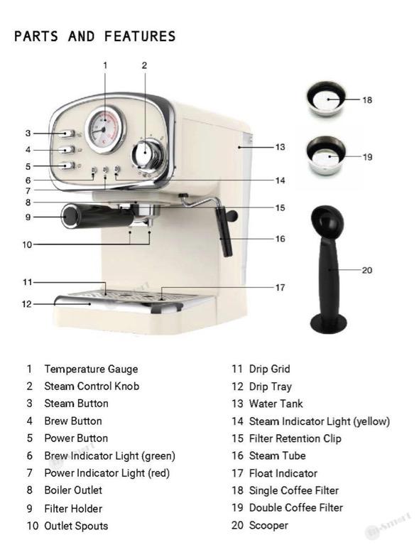 【長期可訂】Baumann Living Retro espresso Machine 復古意式特濃咖啡機連打奶器, 家庭電器, 廚房電器