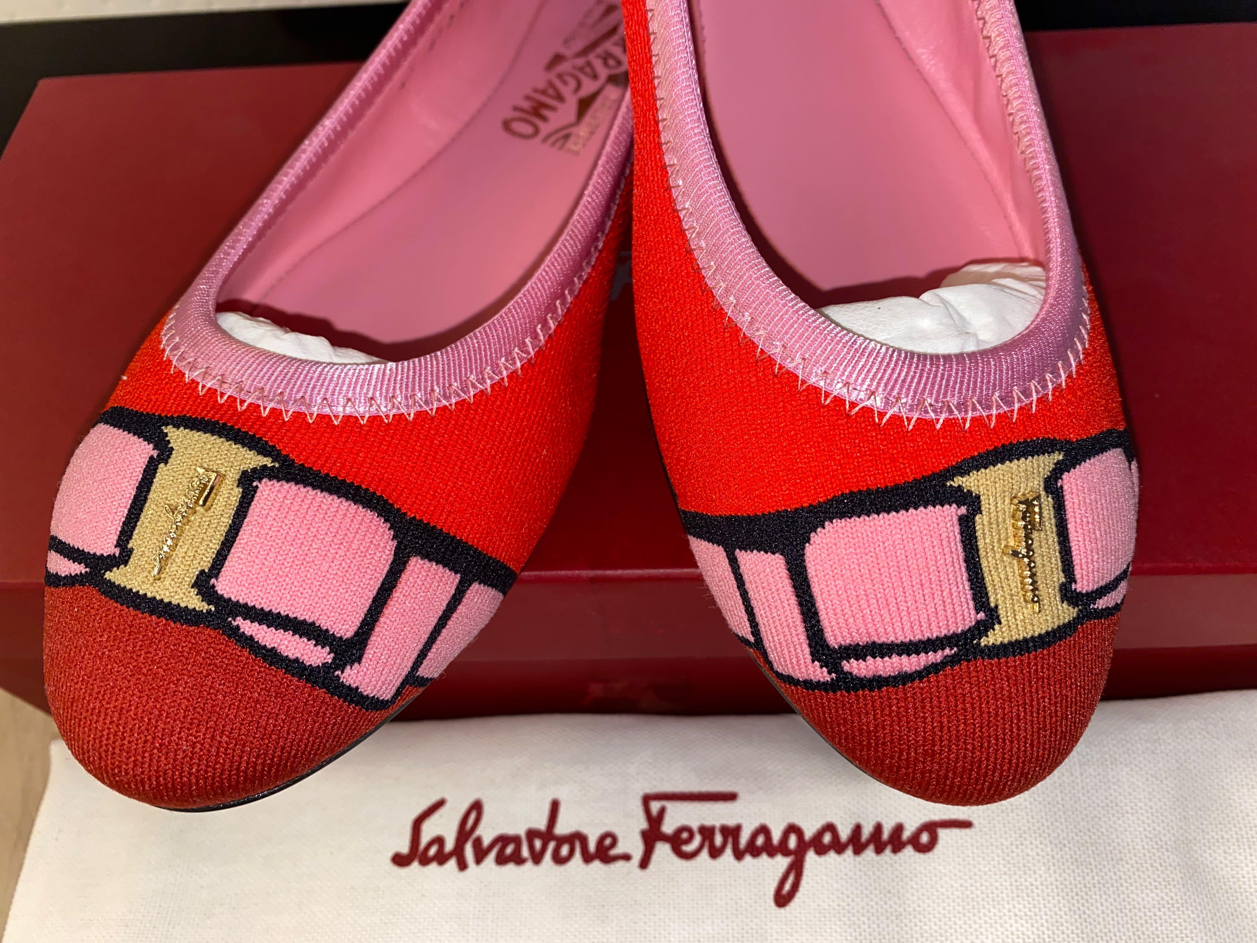 BN Authentic Ferragamo Varina Knit Ballet Flats, Women's Fashion