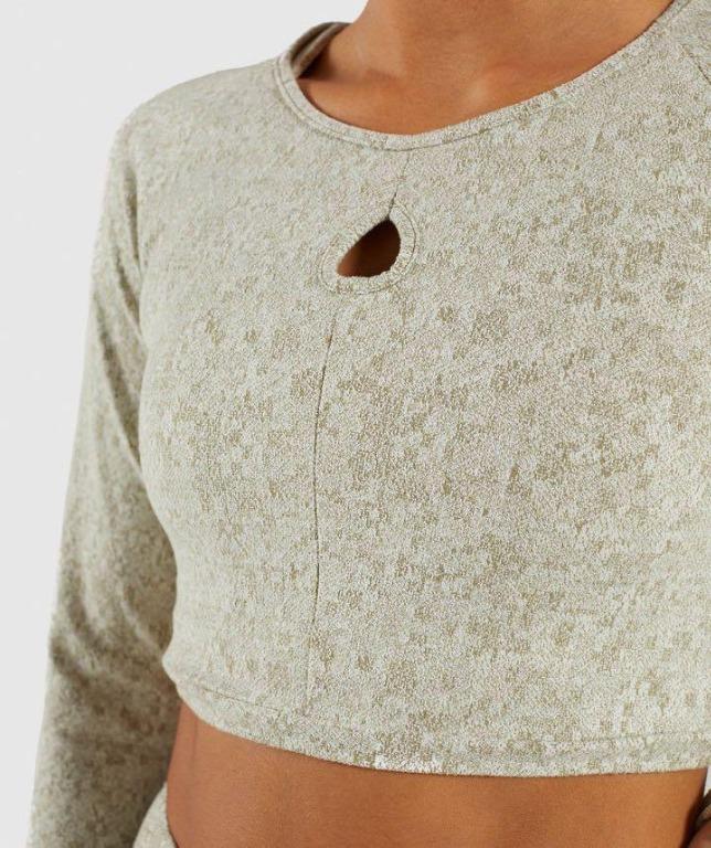 BNWOT Gymshark Fleur Textured Long Sleeve Crop Top in Khaki Marl, Women's  Fashion, Activewear on Carousell