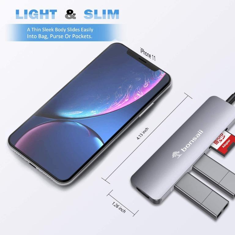 Bonsaii USB-Type C Hub 5-IN-1 Multi-Port Adapter USB 3.0/SD/TF/HDMI ...