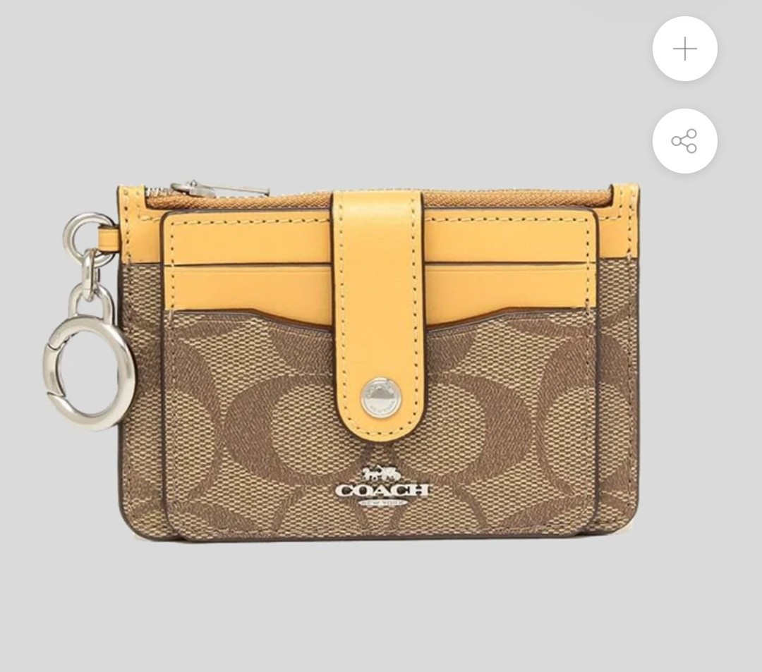 COACH Attachment Card Case In Signature Canvas Khaki Women's