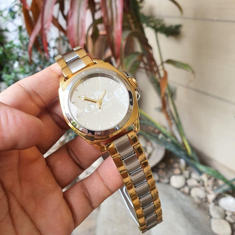 Coach Boyfriend 38mm Two Tone Gold Gold White Dial Stainless