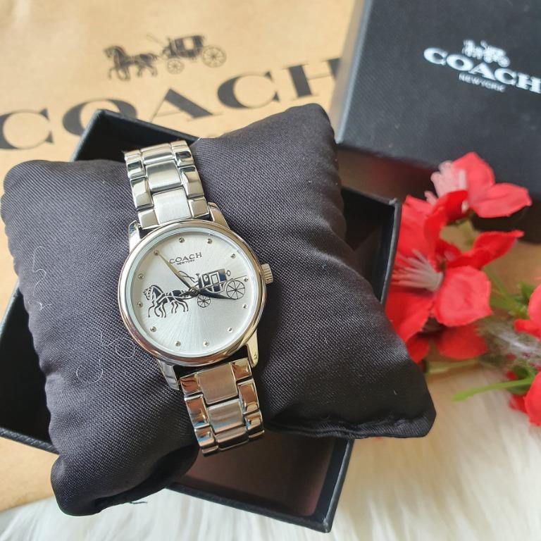 Coach Grand Three Hand with Horse and Carriage in White Dial Gold Tone 28mm Stainless Steel Bracelet Women s Watch Women s Fashion Watches Accessories Watches on Carousell
