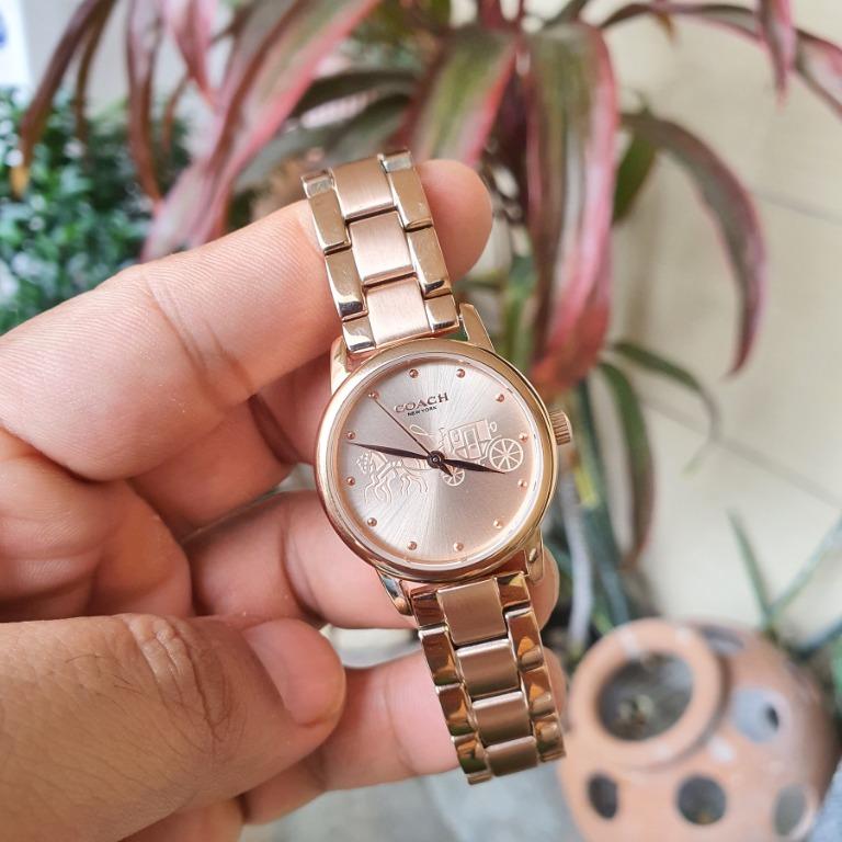 Coach Grand Three Hand with Horse and Carriage in Rose Gold Dial Rose Gold Tone 28mm Stainless Steel Bracelet Women s Watch Women s Fashion Watches Accessories Watches on Carousell