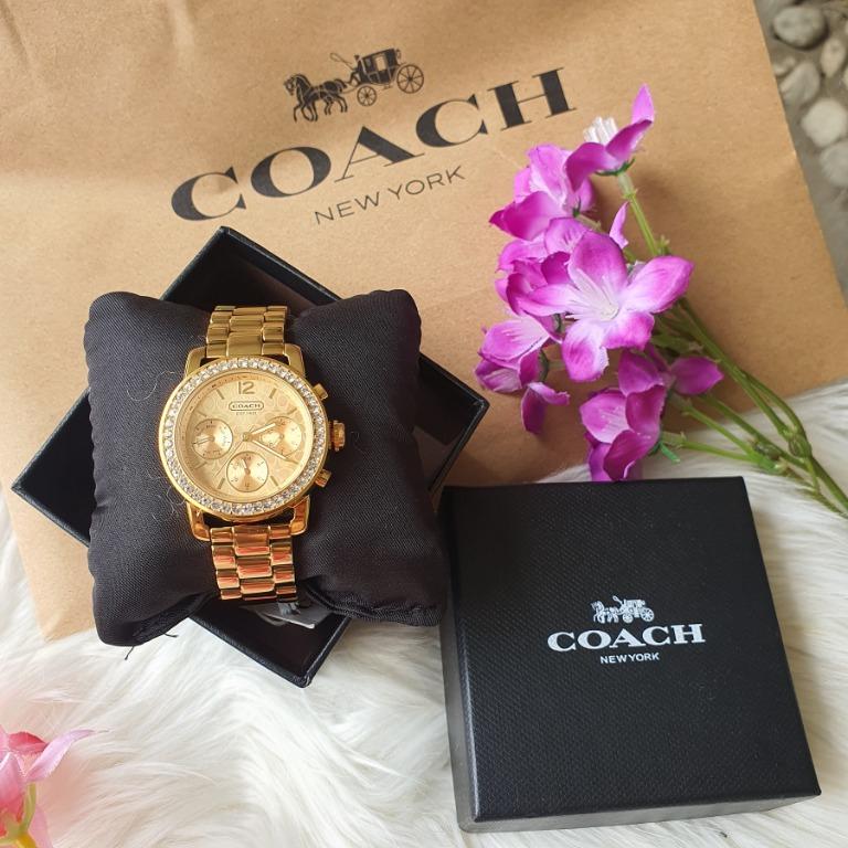 Coach Legacy Sport Chronograph Watch with Crystal Glitz Bezel Gold Tone Stainless Steel Bracelet Women s Watch With 1 Year Warranty For Mechanism Women s Fashion Watches Accessories Watches on Carouse...
