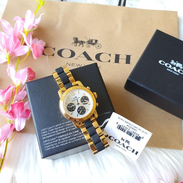 Coach Legacy Sport Multifunction Chronograph White Dial Gold Stainless Steel Watch With Black Silicone 14502535 Women s Fashion Watches Accessories Watches on Carousell