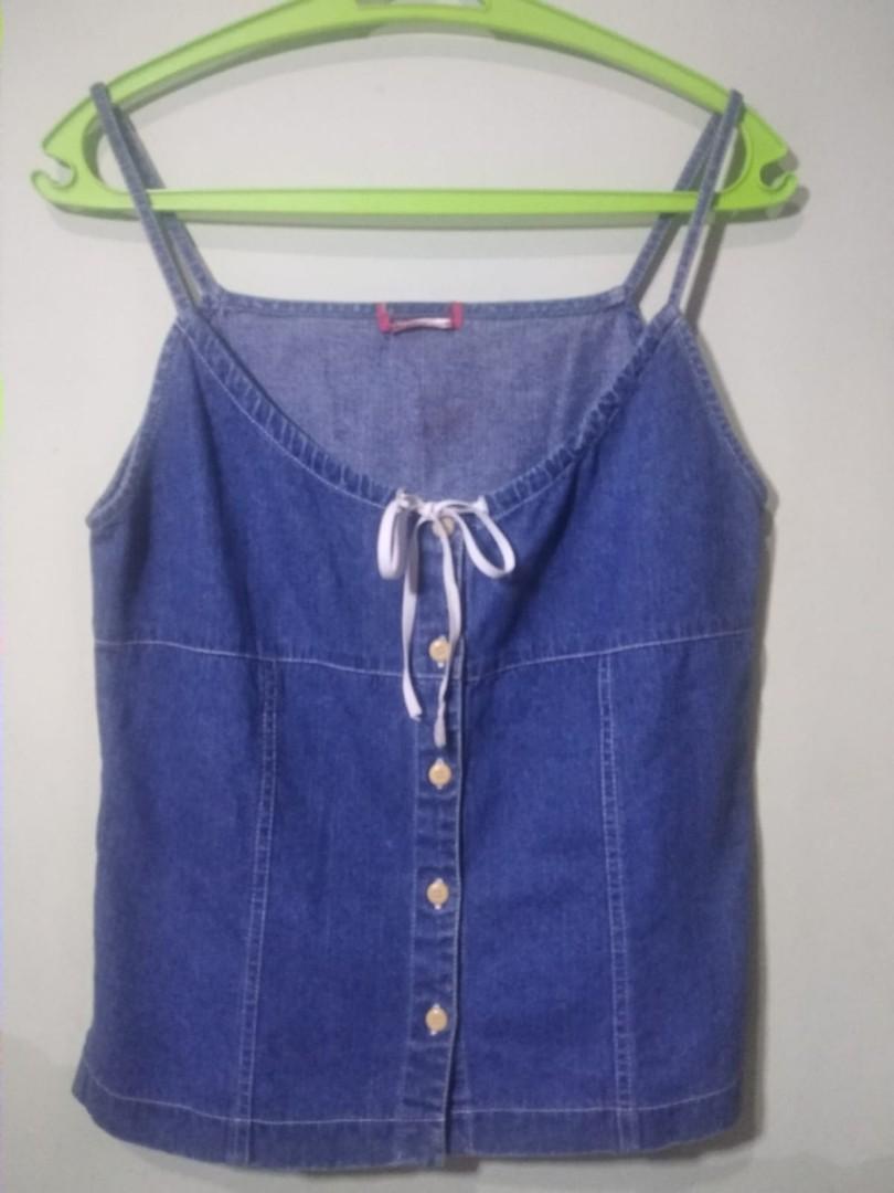 Denim Tank top, Fesyen Wanita, Pakaian 