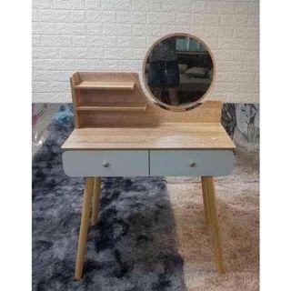 Elegant Nordic Vanity Table with Round Mirror - NO LIGHT