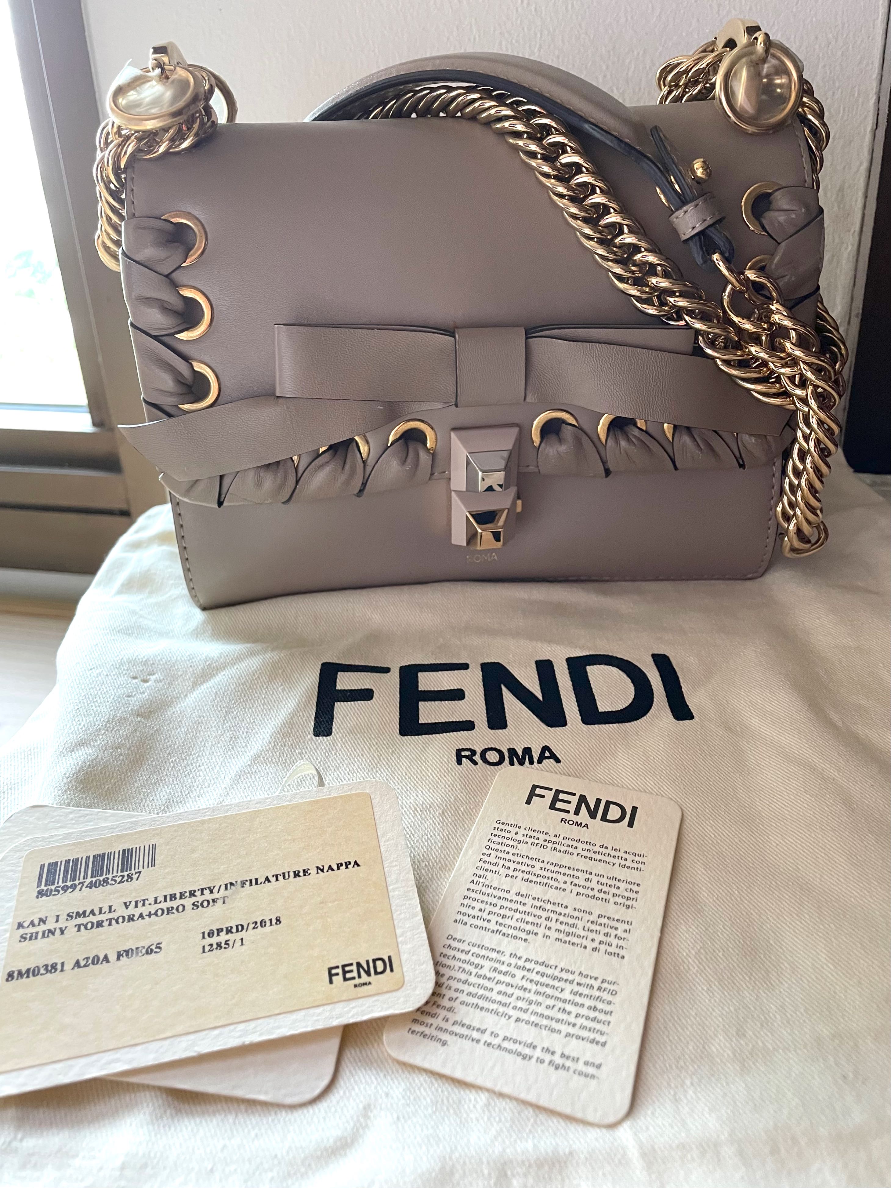 Fendi Mini Kan I Imitation Pearl Scallop Pink Leather Shoulder Bag