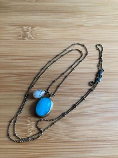 [Exchange交換] 手工黃銅海藍石頸鏈 Handmade bronze blue gem and pearl pedant necklace64246533304835110