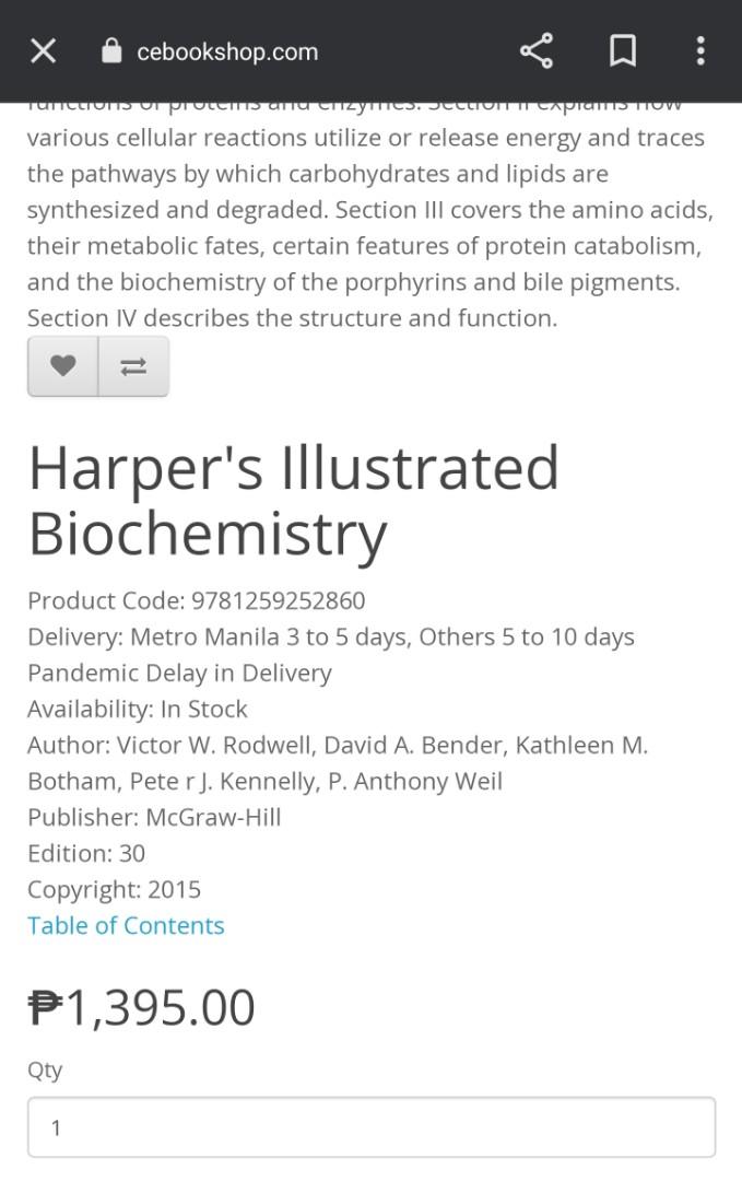 Harpe Rtexbook Harper's Illustrated Biochemistry 30th Edition (ORIGINAL TEXTBOOK ...
