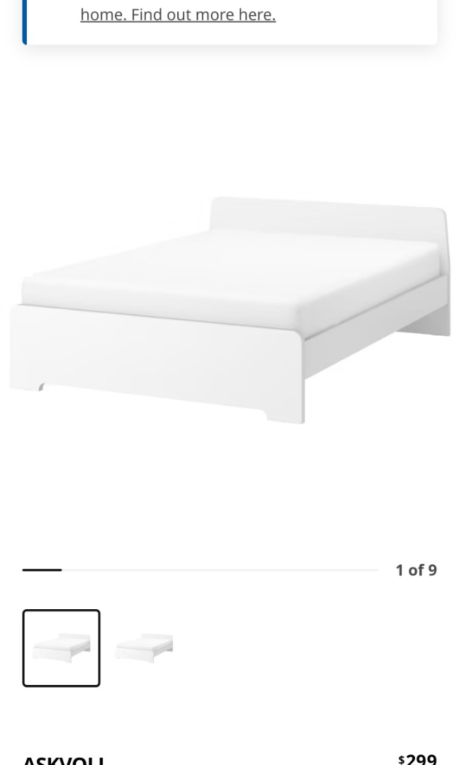 Ikea queen bed frame and zinus mattress, Furniture & Home Living