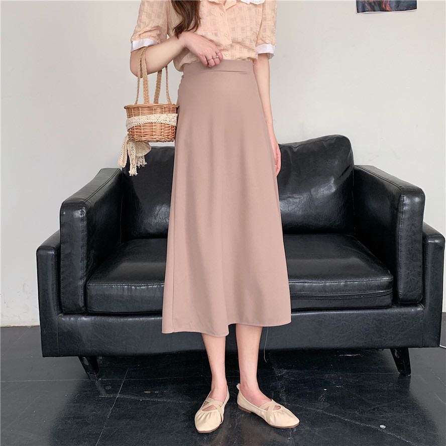Korean Midi Skirt in Apricot, Women's Fashion, Bottoms, Skirts on Carousell