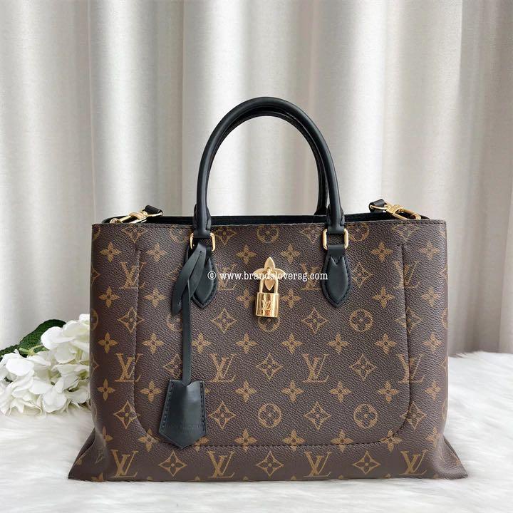LV Flower Tote in Monogram Canvas, Black Leather and GHW, Luxury