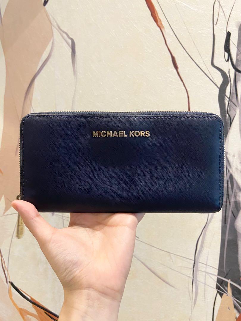 navy blue wallet michael kors