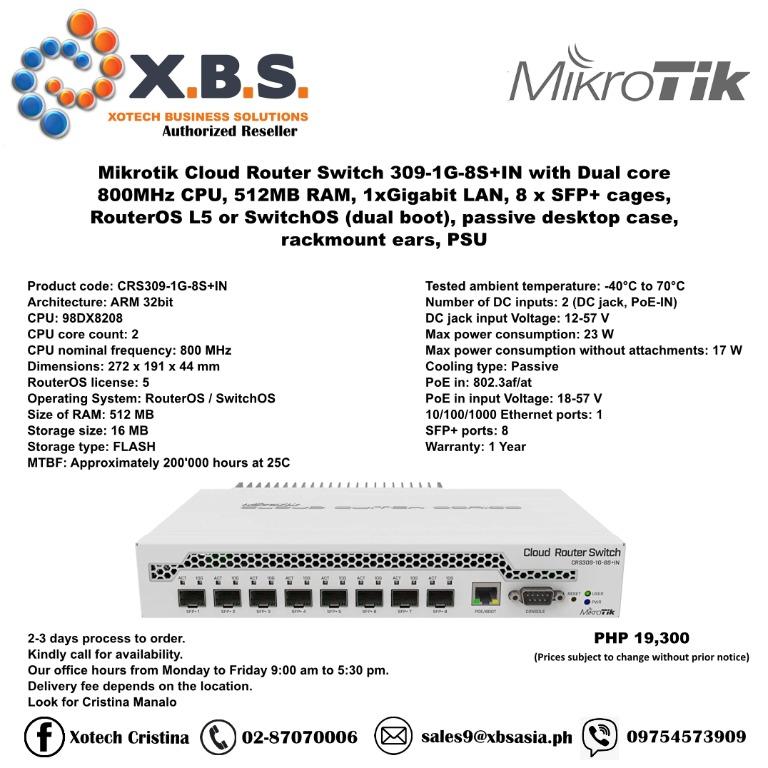 Mikrotik Cloud Router Switch 309-1G-8S+IN with Dual core 800MHz CPU ...
