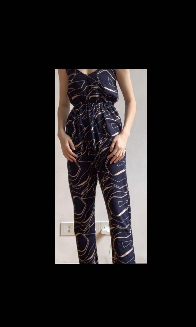 Navy blue and gold jumpsuit sales