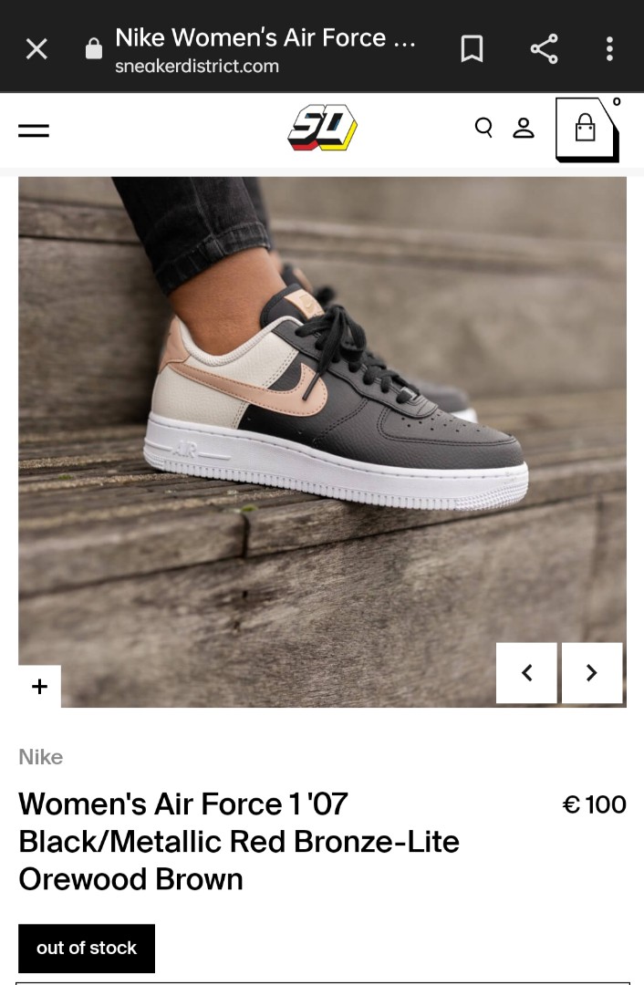 Nike Women's Air Force 1 '07 Black/Metallic Red Bronze-Lite Orewood Brown -  CU5311-001