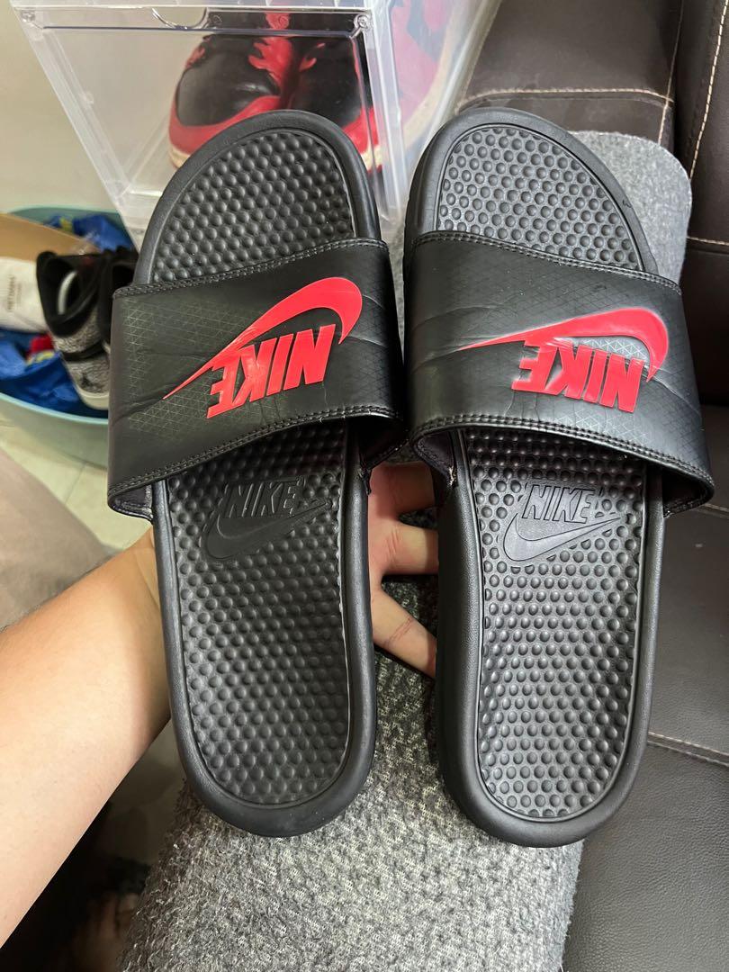 nike benassi slides black and red