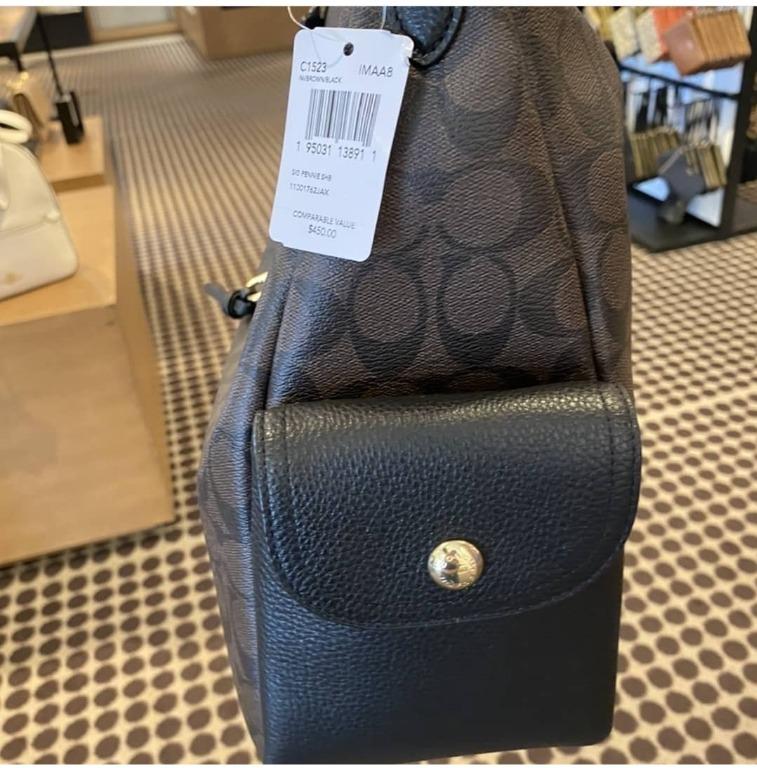Original C1523 Coach Pennie Shoulder Bag In Signature Canvas - Brown/Black,  Women's Fashion, Bags & Wallets, Cross-body Bags on Carousell