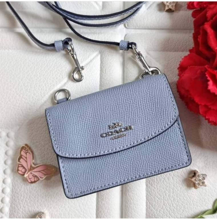 Original C5611 Coach Flap Card Case On Lanyard in Crossgrain Leather