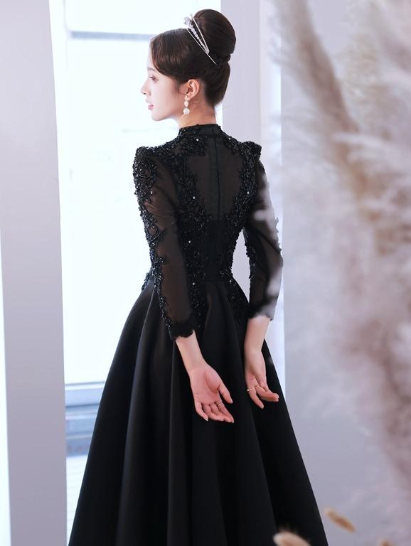 Pre order black cheongsam long sleeve wedding bridal prom dress gown RBP1715