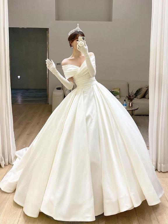 White off the shoulder ball gown on sale