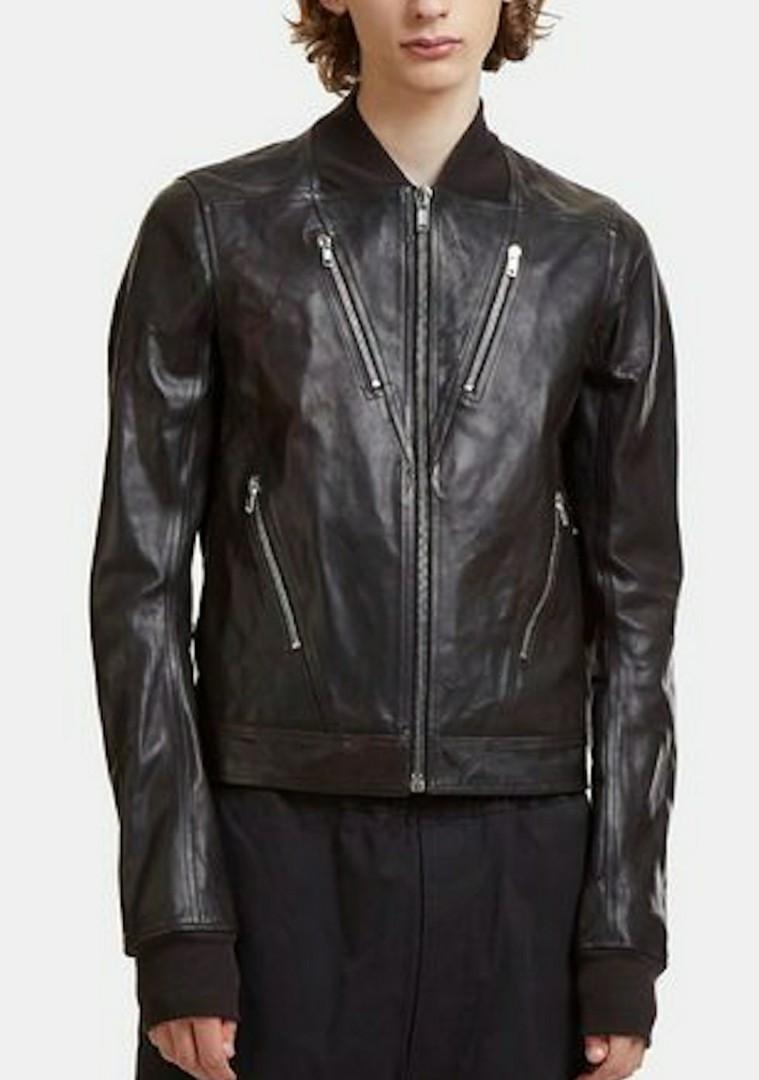 Rick Owens Black Leather Chevron Bomber Jacket Boris Bidjan Baberi