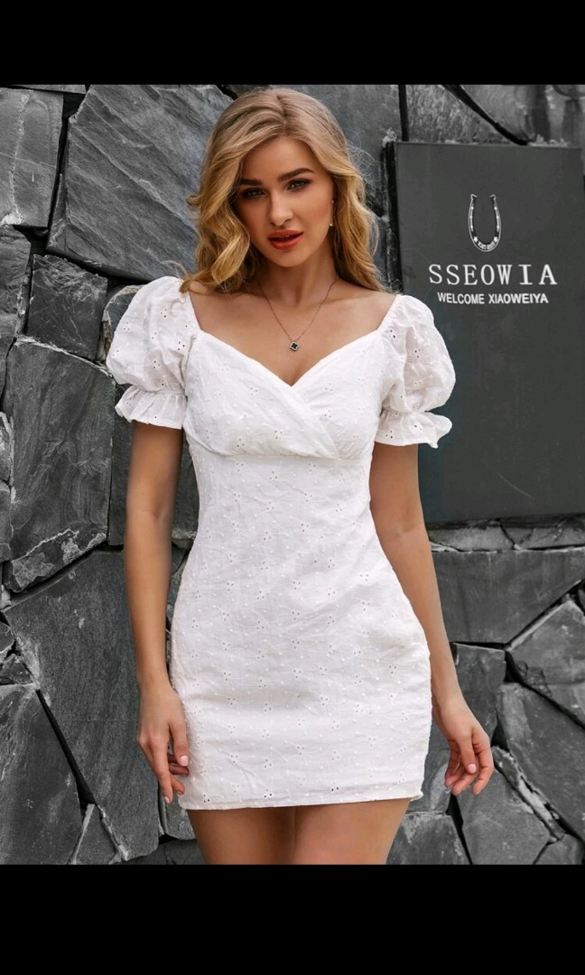 Shein Puff Sleeve Fitted Dress, Women's 