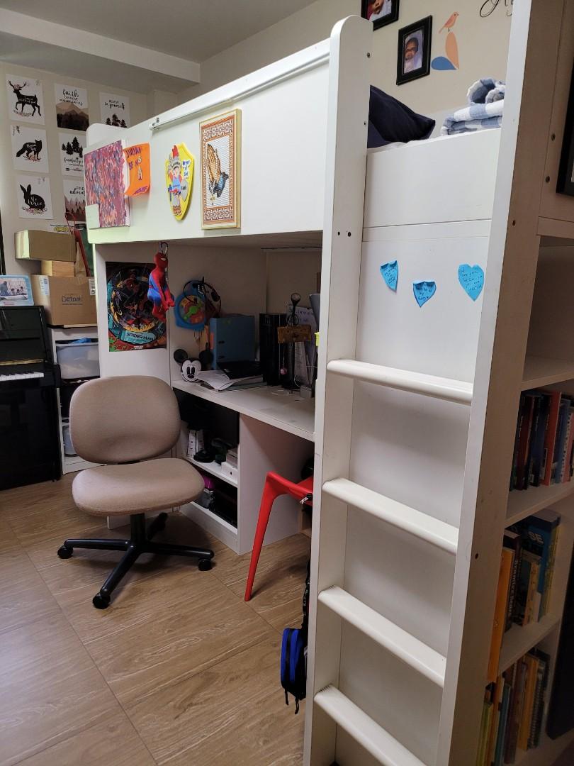 SMASTAD Loft Bed with drawers and doors, white, Furniture & Home Living