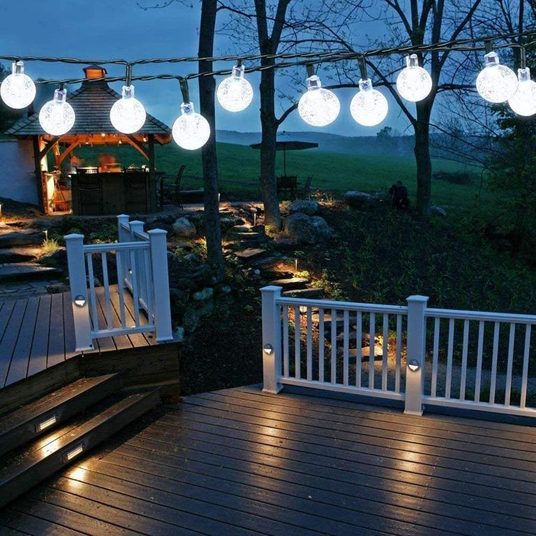 Solar Garden Lights Outdoor Wedding Party Festival Decoration 50 LED 7M/24Ft Solar String Lights Waterproof 8 Modes Indoor/Outdoor Fairy Lights Globe for Garden Yard Patio Clear White Home
