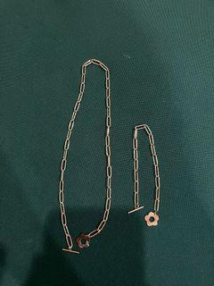 Stainless steel rose gold bracelet and necklace set