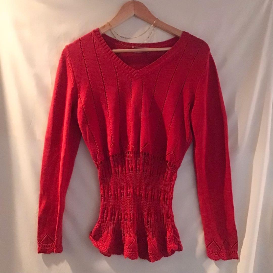 Statement 013- Red body hugging sweater, Women's Fashion, Tops ...