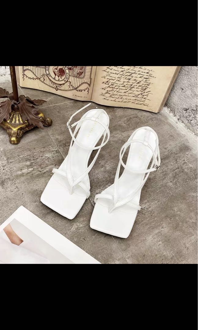 Square toe white heels sales