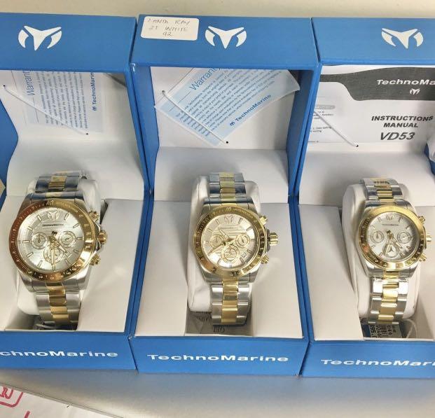 Technomarine watch (Category: Luxury Watches) located in Roxas City. Submitted by mherry1989 (Listing ID 1145182715, Image 2). Description: Technomarine Manta Ray Two tone in oyster band ✔️ 47mm ( Oversized ) ✔️42mm ( Men’s Size ) ✔️38mm ( Women’s size ) 💯💯💯👌🏼✔️ORIGINAL/ AUTHENTIC MONEYBACK GUARANTEE .