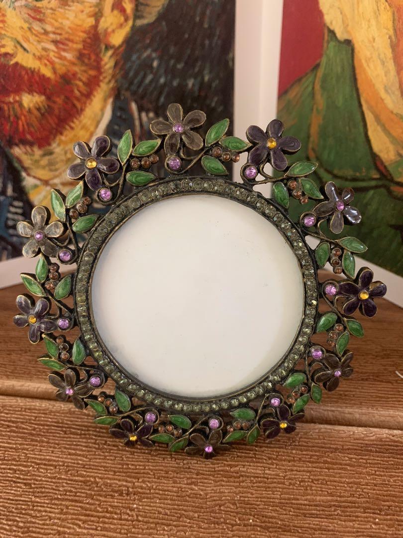 Frames Gold Jeweled Picture Frame with a Variety of Gems Vintage to Now