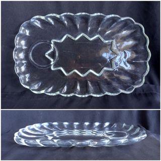 1960s ANCHOR HOCKING Classic Snack Plate, clear pressed glass, 6.5in. L x 10in. W, 3 pcs. available, used