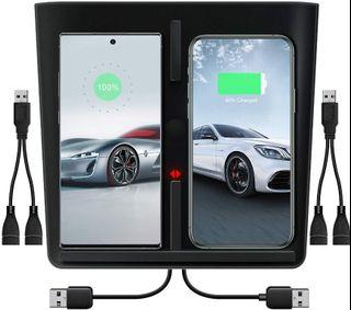 (🚚 𝐅𝐑𝐄𝐄 𝐃𝐄𝐋𝐈𝐕𝐄𝐑𝐘!) Clydek Tesla Model 3 Wireless Charger,【Upgraded】 Wireless Charging Pad With Dual USB Ports, M3 Interior Center Console Accessories Charger Panel For Qi Enable Smartphone(2 USB Splitter Included)