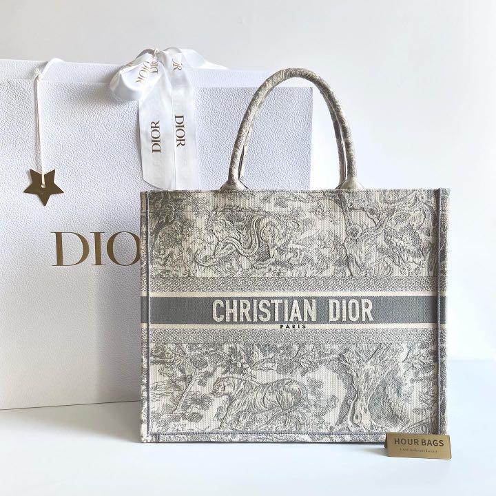 Authentic Dior Grey Toile de Jouy Book Tote in Large size