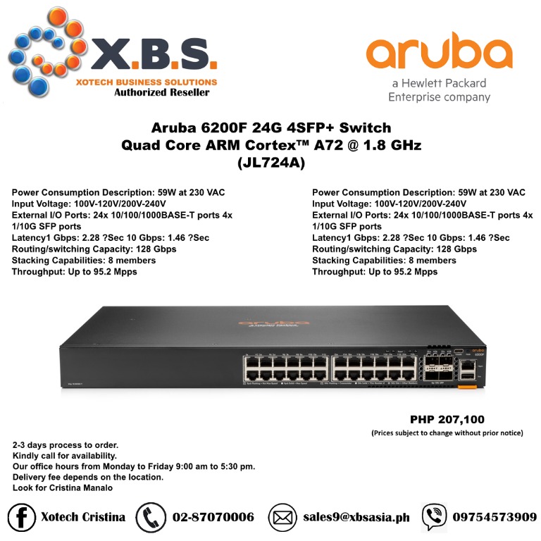 Aruba 6200F 24G 4SFP+ Switch (JL724A) Quad Core ARM Cortex™ A72 1.8