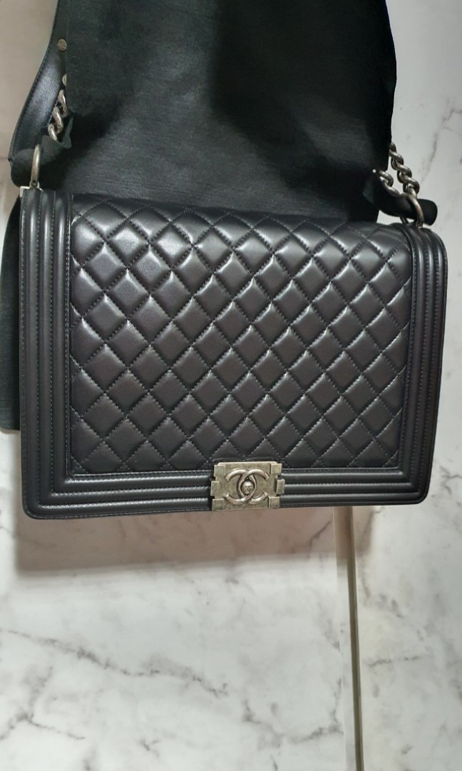 Chanel Large Boy Flap Bag w Box Black Leather ref159039  Joli Closet