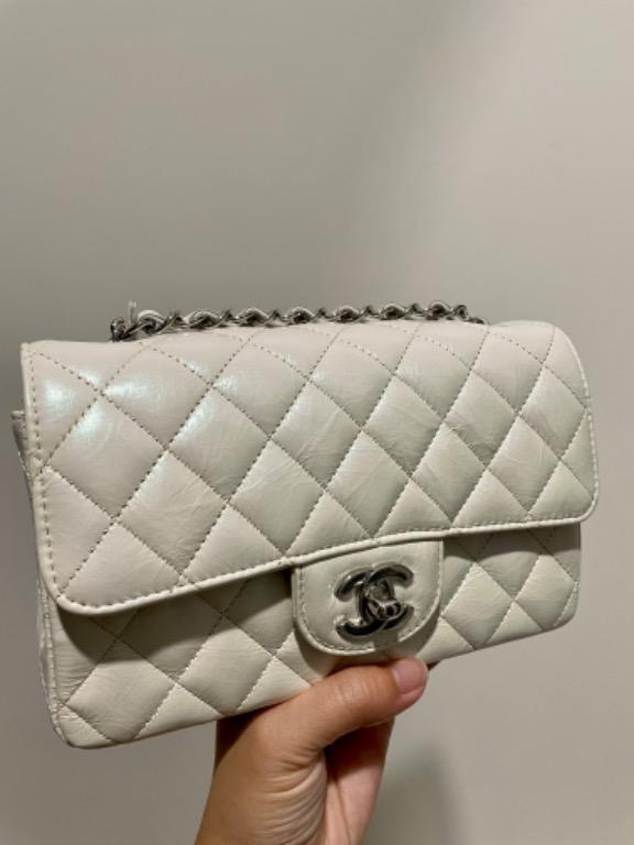 Chanel White Crumpled Calfskin Rectangular Mini Classic Flap Bag Black  Hardware