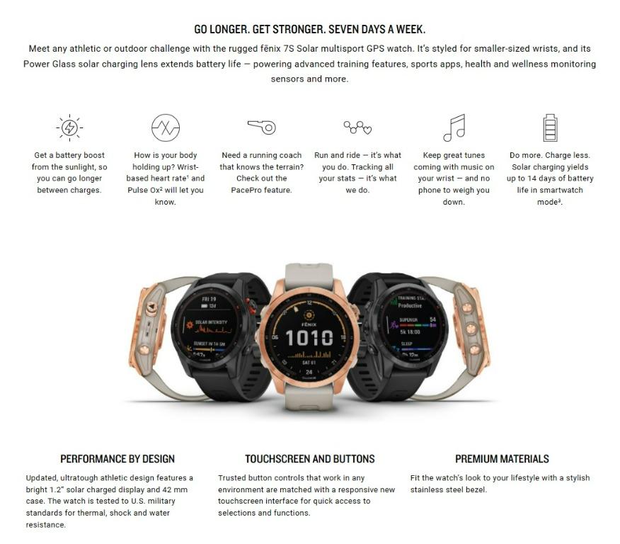  Garmin fenix 7S Sapphire Solar, Smaller adventure smartwatch,  with Solar Charging Capabilities, Rugged watch with GPS, touchscreen,  wellness features, dark bronze titanium with shale gray band : Electronics