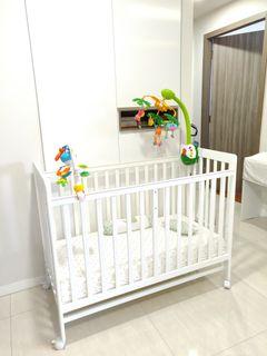 Baby Crib / Baby Cot - Happy Cot full set with pillow, bolster, bedding set, anti-dust mite mattress